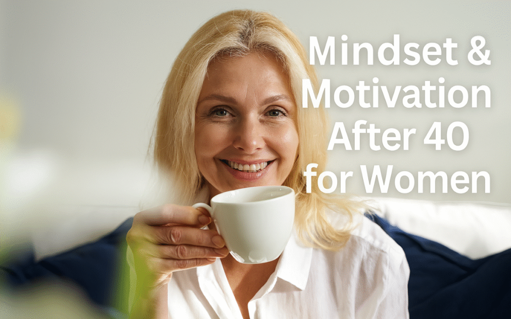 Smiling midlife woman enjoying a moment of calm and reflection — representing mindset & motivation after 40 for women