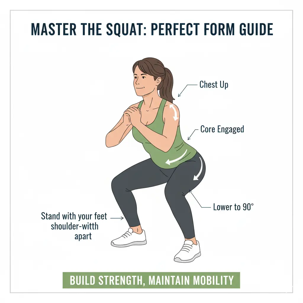 Strength training women over 40 squat form improves bone density and balance