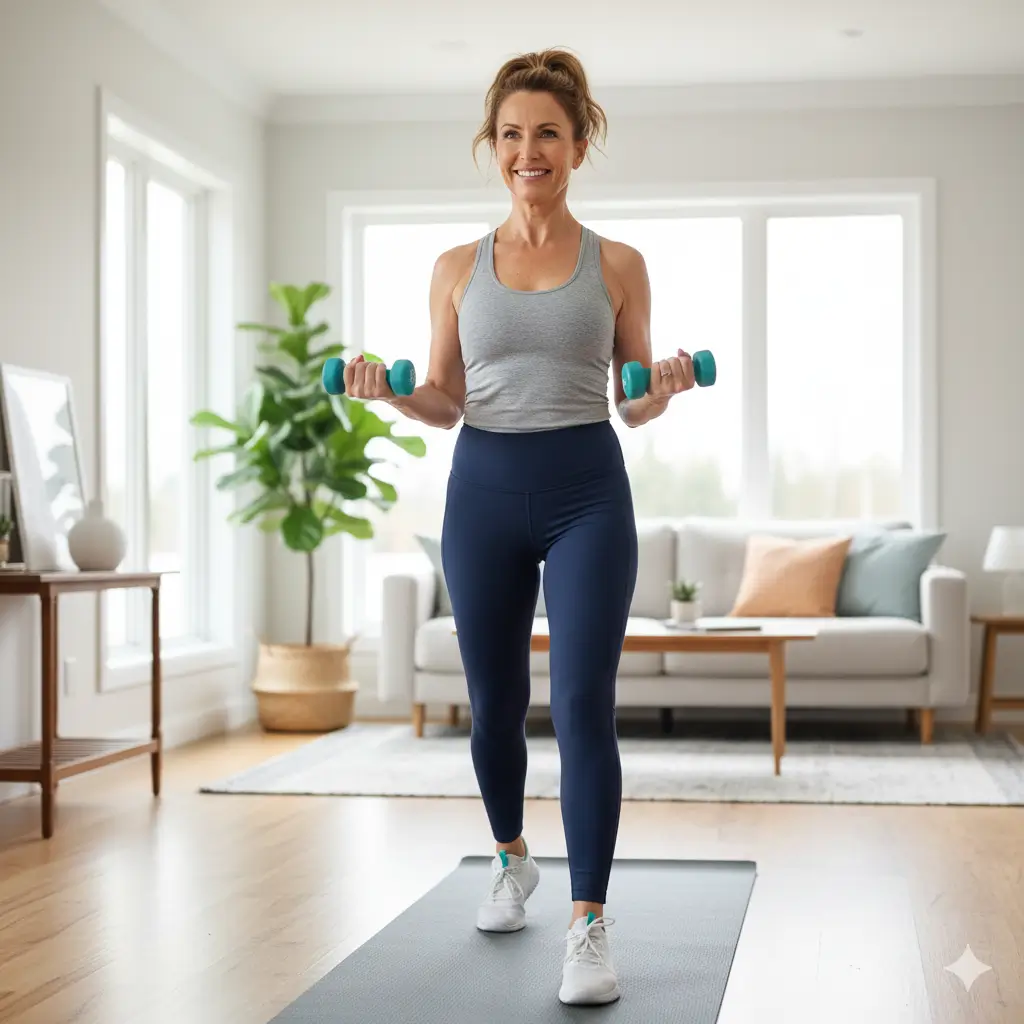 HIIT workouts for women over 40 at home with low-impact dumbbell routine
