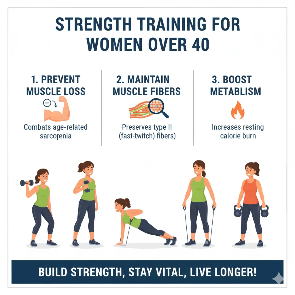 Strength training exercises for women over 40 prevent loss of muscle mass and maintain muscle fibers