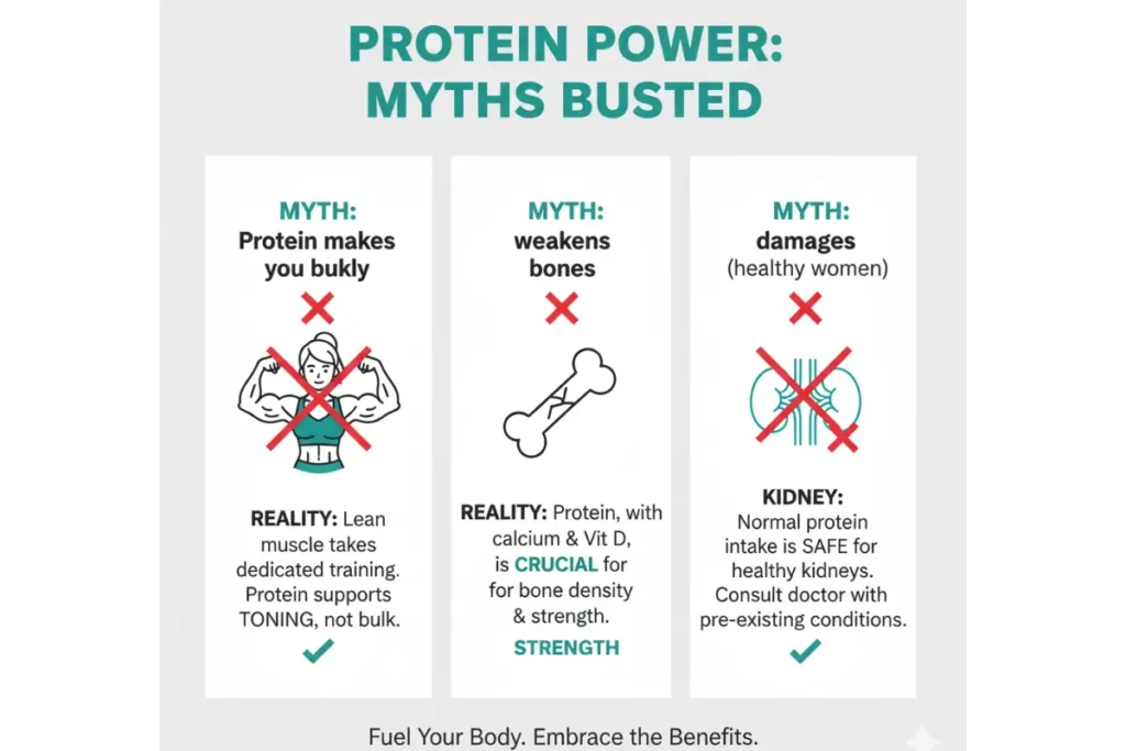 Infographic debunking myths about high-protein diets for women over 40