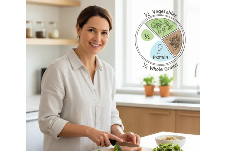 Diet plan for women over 40 with simple plate method for balanced meals
