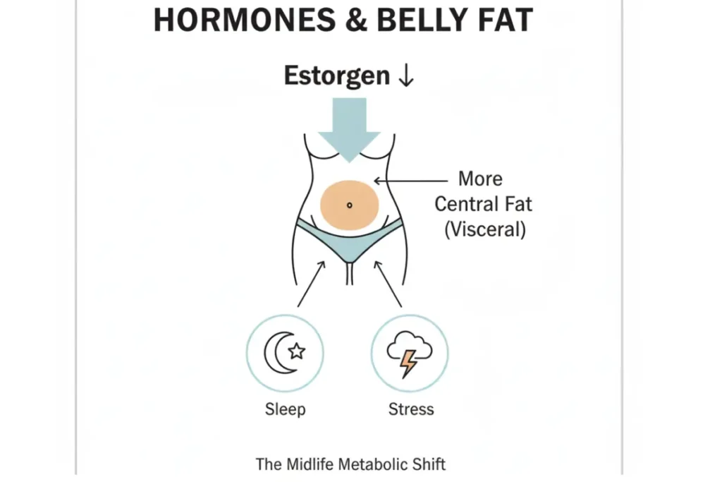 How estrogen changes affect belly fat and weight in a diet plan for women over 40