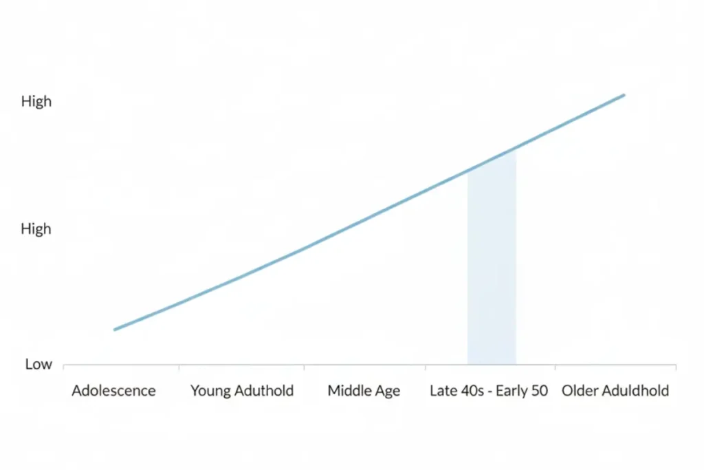 Lifespan self-esteem trend showing momentum for confidence building after 40 into the 50s.