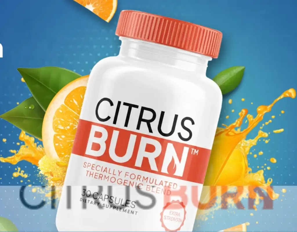 CitrusBurn bottle image with a squash of orange behind it