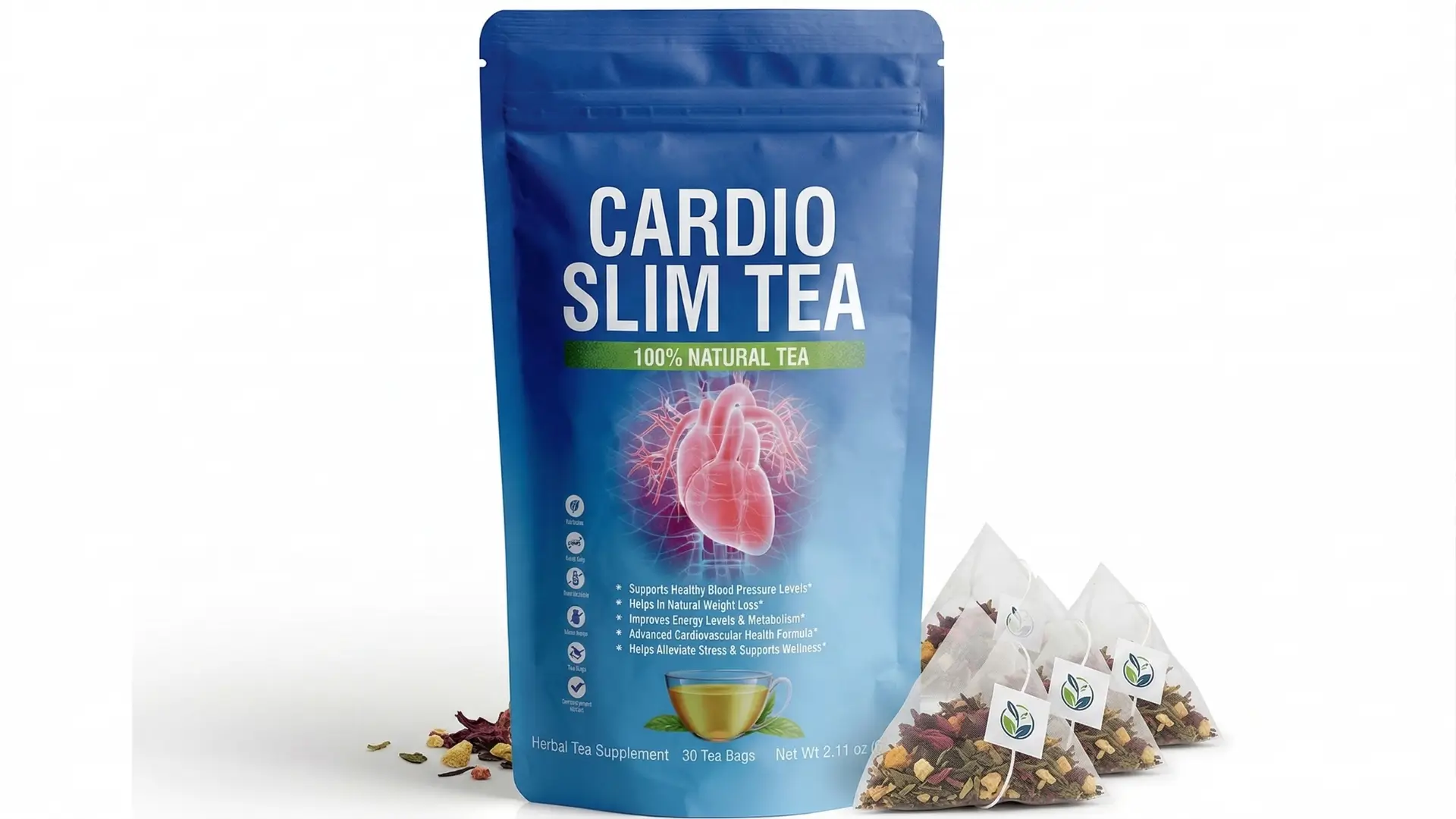 Cardio Slim Tea review product image showing package and tea bags